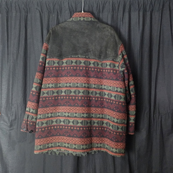 WoolRich Tribal Print wool and leather Jacket Size XL Unisex VINTAGE - Picture 5 of 10